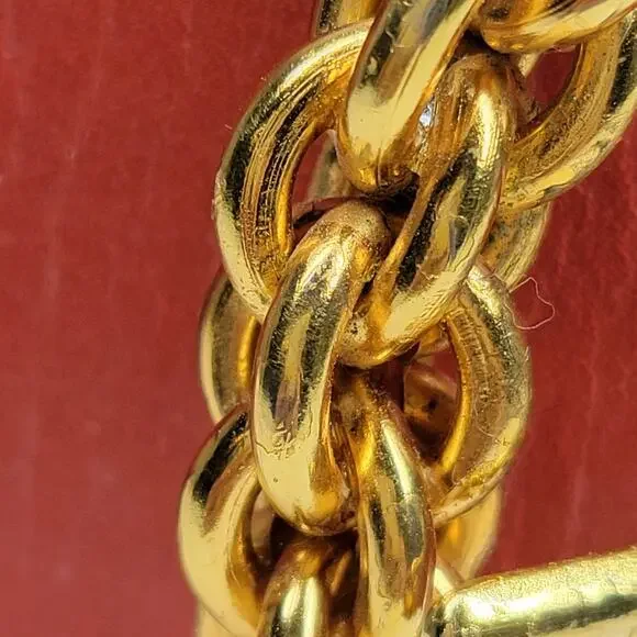 Paloma Picasso Red Leather Gold Chain Buckle Belt Made in  display picture 2